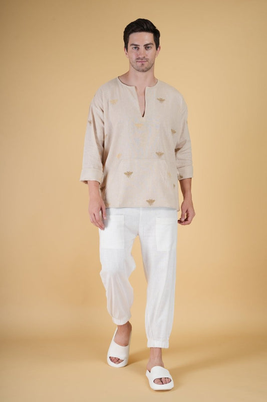 Honey Bee Off Shoulder Loose Cotton Kurta