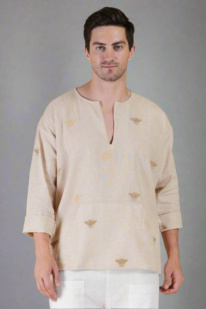 Honey Bee Embroidered Cotton Kurta