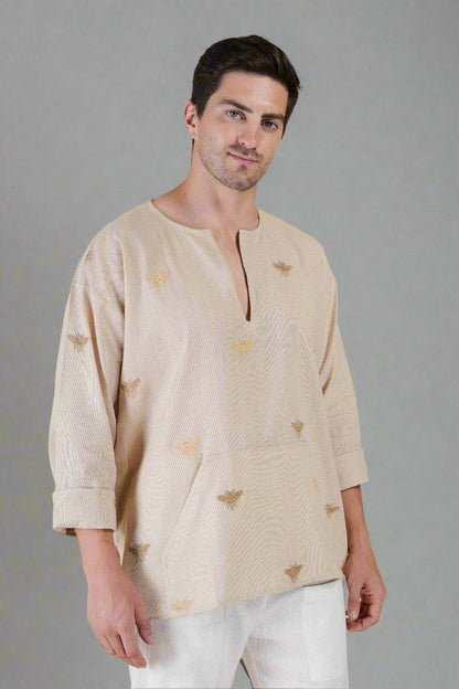 Honey Bee Embroidered Cotton Kurta