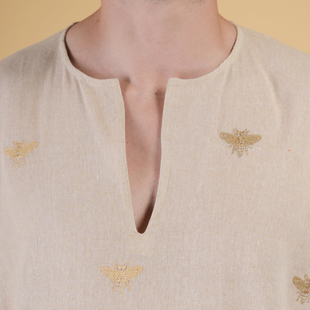 Honey Bee Embroidered Cotton Kurta