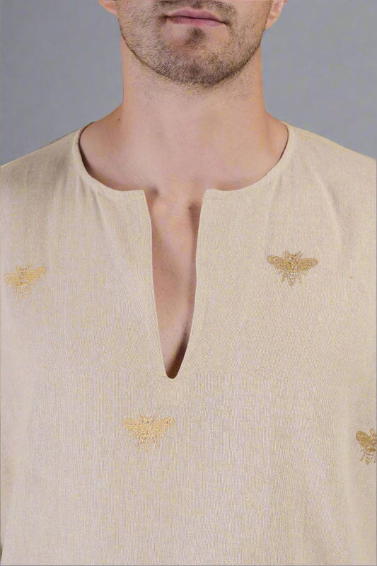 Honey Bee Embroidered Cotton Kurta