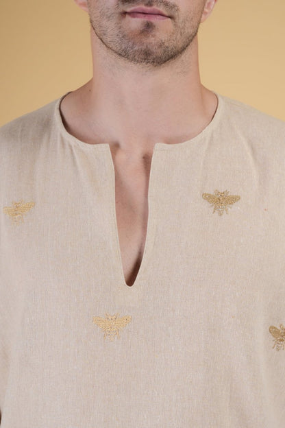 Honey Bee Off Shoulder Loose Cotton Kurta