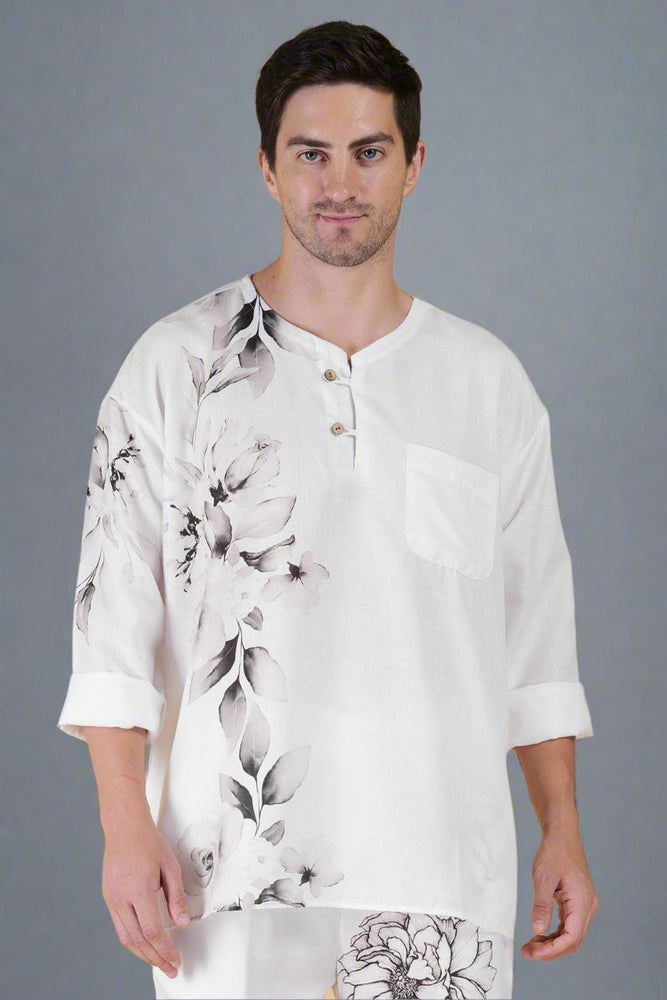 
                      
                        Flower Printed White Kurta
                      
                    