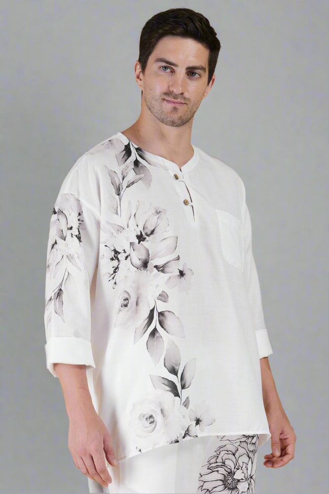 Flower Printed White Kurta