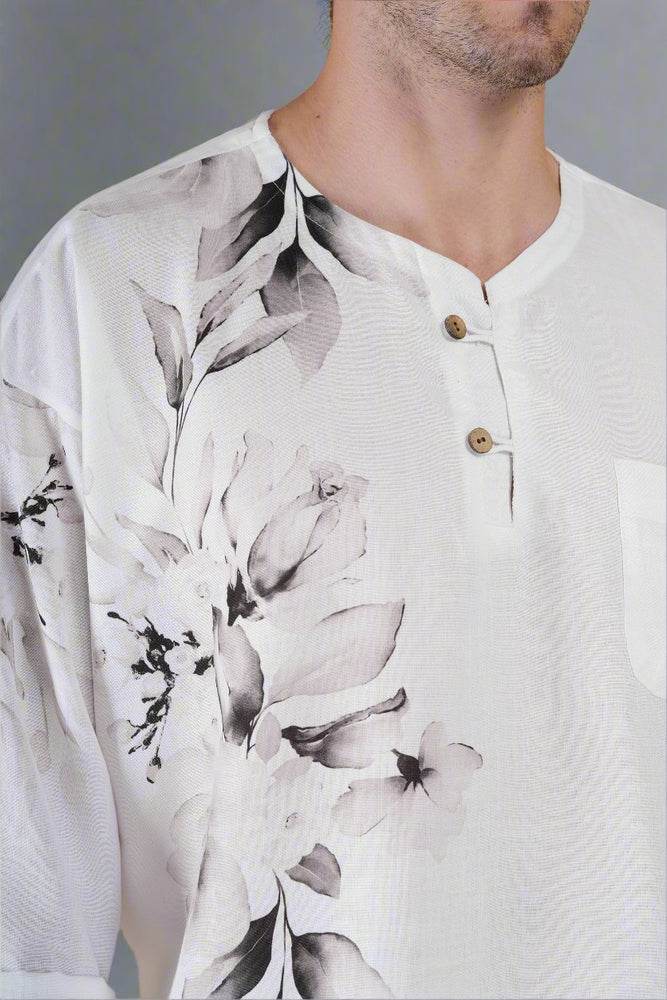 Flower Printed White Kurta