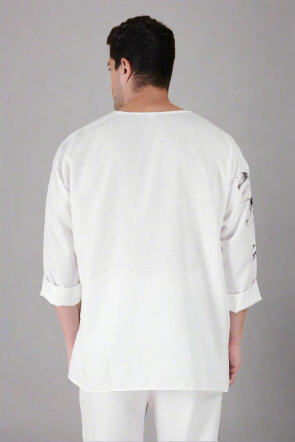 Flower Printed White Kurta