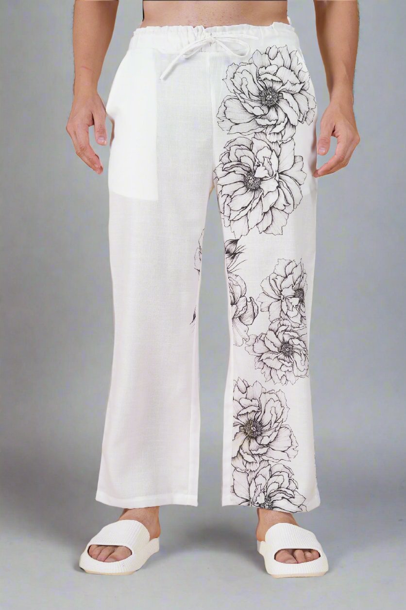 Flower Printed White Pajama