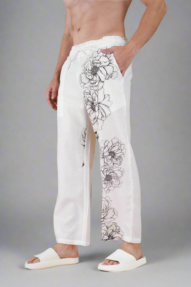 
                      
                        Flower Printed White Pajama
                      
                    