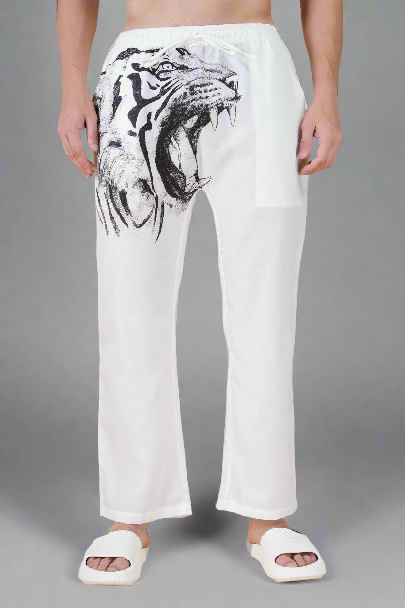 Lion Printed White Pajama