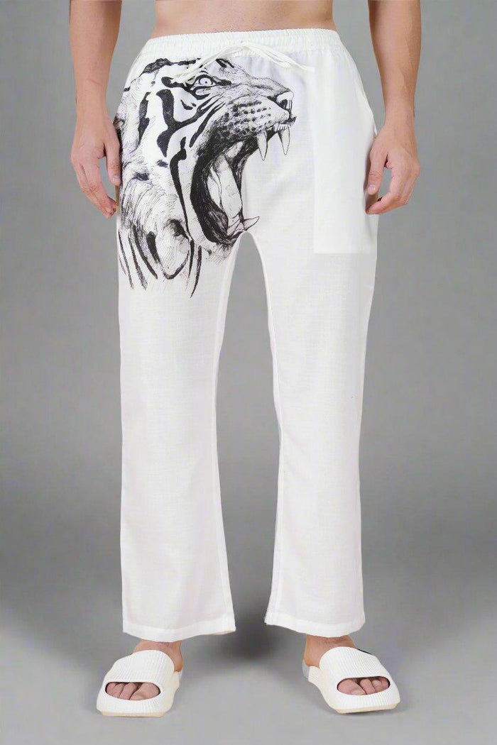 Lion Printed White Pajama - Nirmal Online
