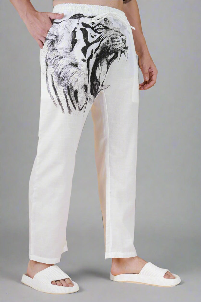 Lion Printed White Pajama