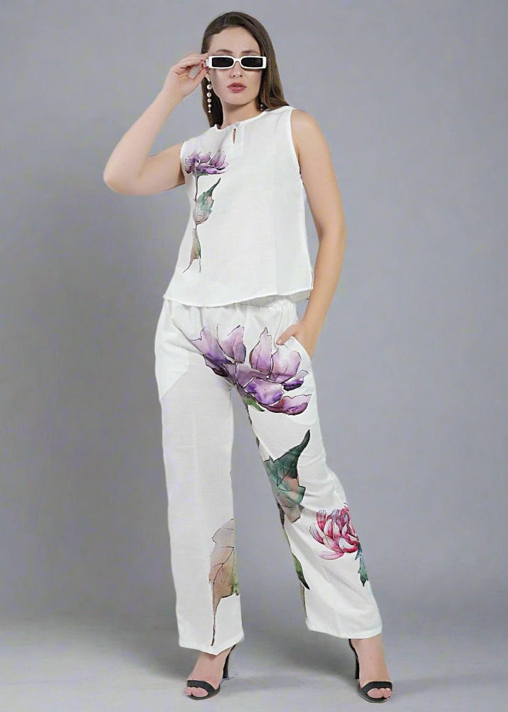 
                      
                        Elastic Waist Floral digital Print Trousers in Luxe Poly Linen
                      
                    