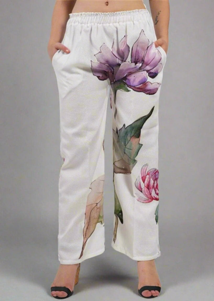 
                      
                        Elastic Waist Floral digital Print Trousers in Luxe Poly Linen
                      
                    