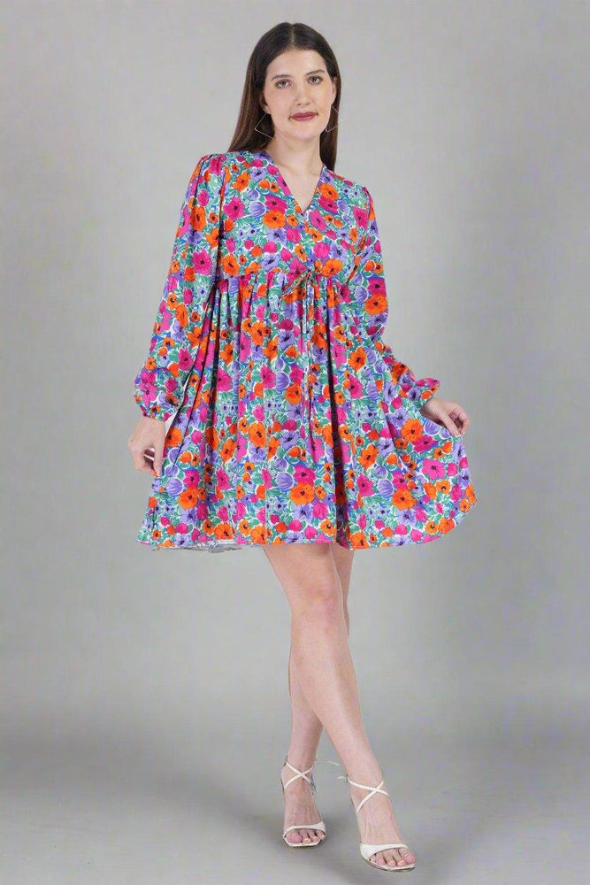 
                      
                        Multi Color Flower Printed Short Dress
                      
                    