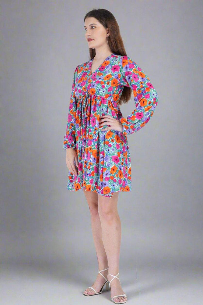 
                      
                        Multi Color Flower Printed Short Dress
                      
                    