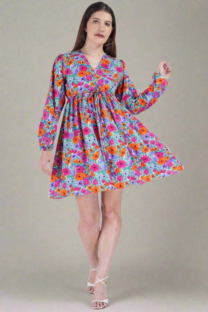 
                      
                        Multi Color Flower Printed Short Dress
                      
                    