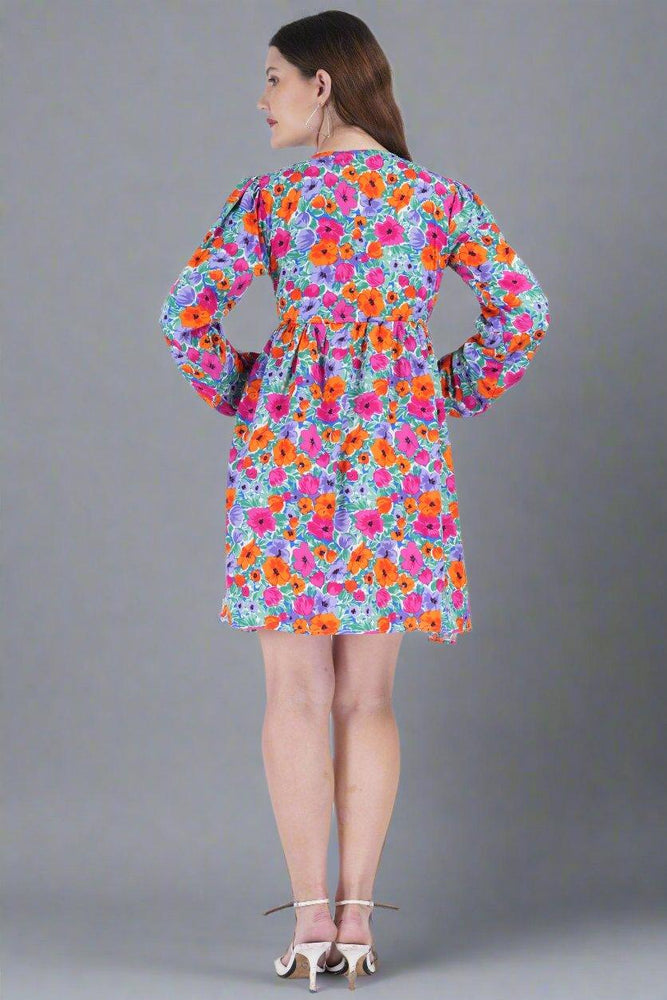 
                      
                        Multi Color Flower Printed Short Dress
                      
                    