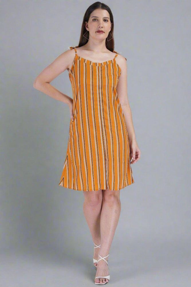 
                      
                        Orange Dress With Vertical Line Printed
                      
                    