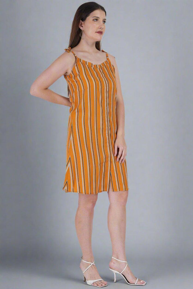 
                      
                        Orange Dress With Vertical Line Printed
                      
                    