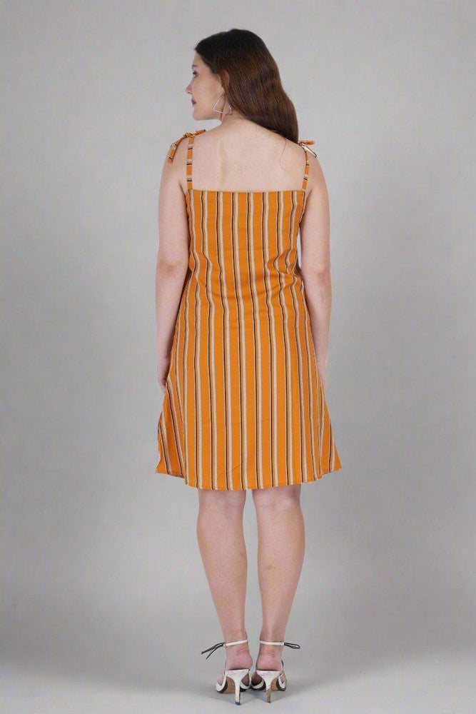 
                      
                        Orange Dress With Vertical Line Printed
                      
                    