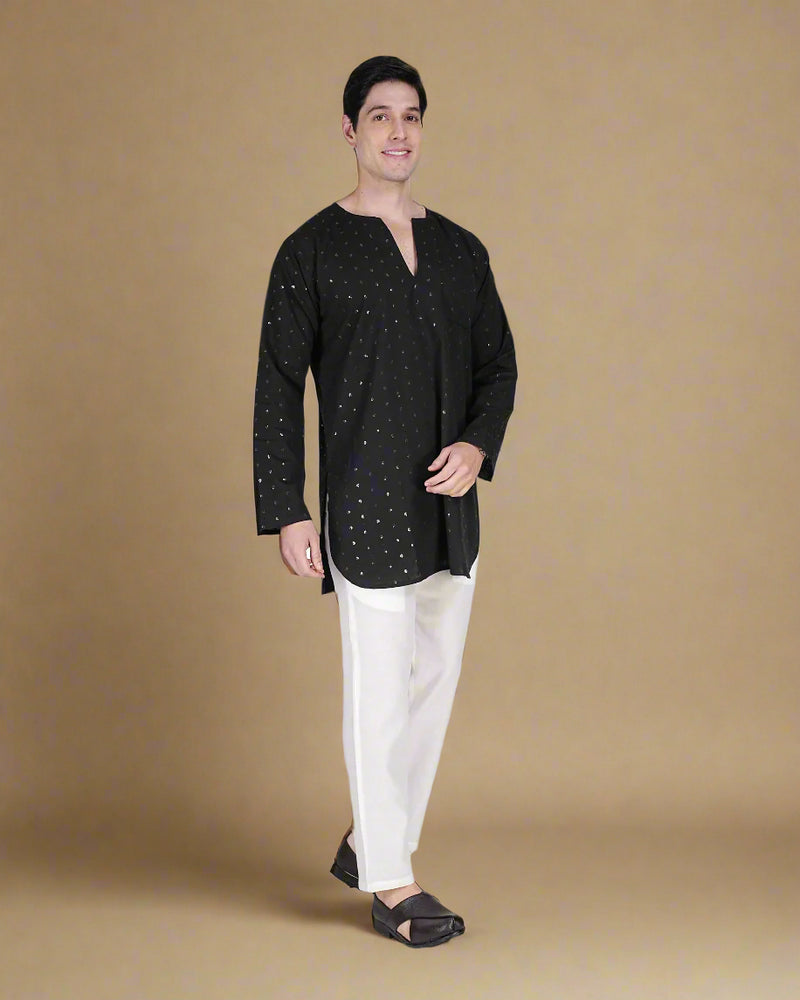 
                      
                        Men’s Cotton Flex Kurta With Line Embroidery And Sequins And Pajama Set
                      
                    