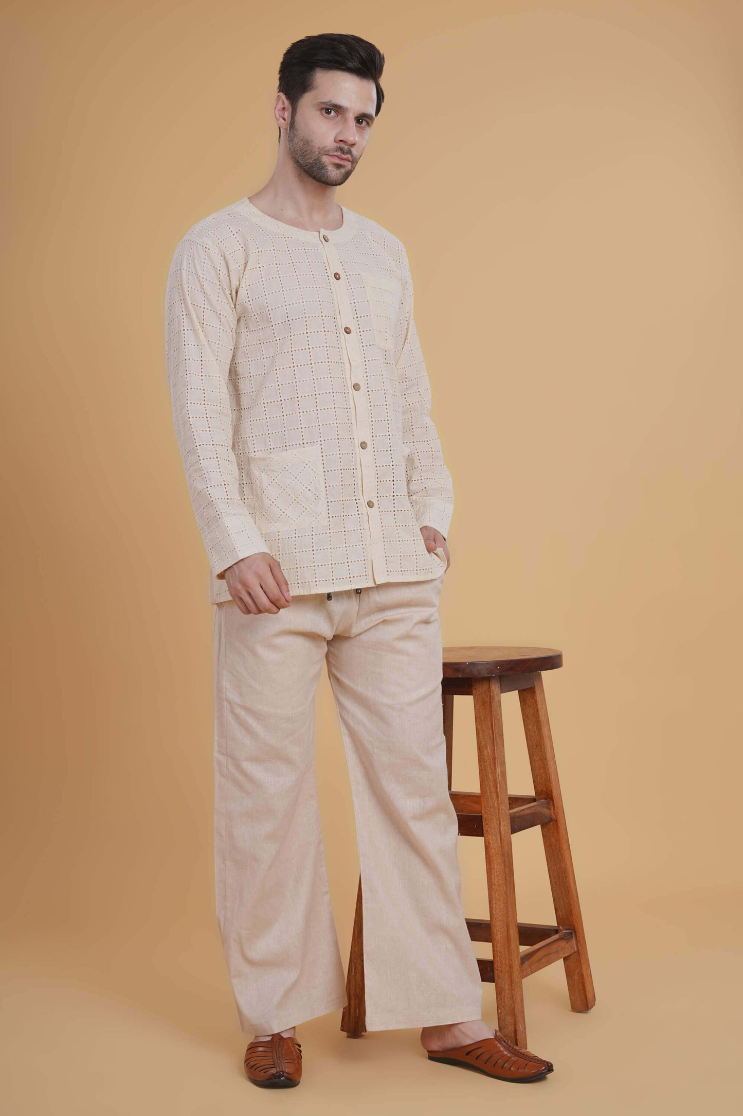 Cream Hakoba Cotton Co-ord Set