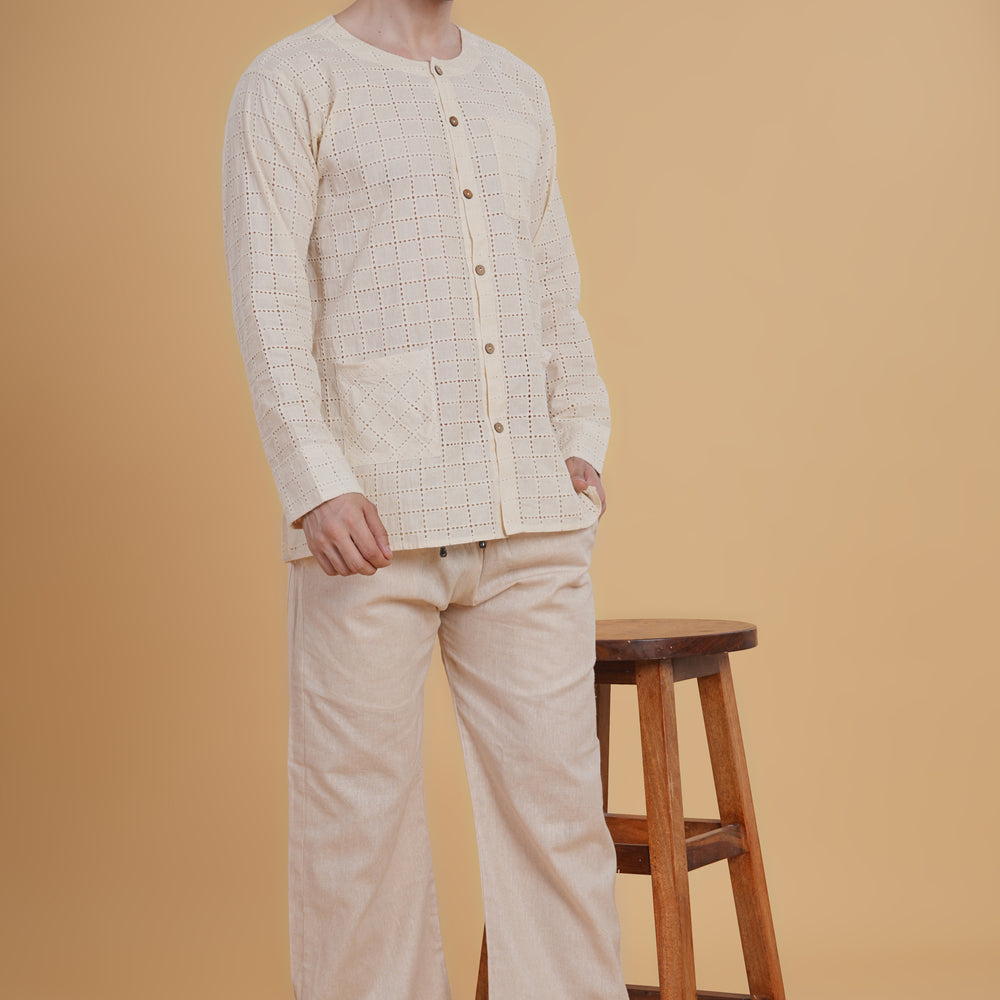 
                      
                        Men’s Cream Crochet Cotton Co-ord Set
                      
                    