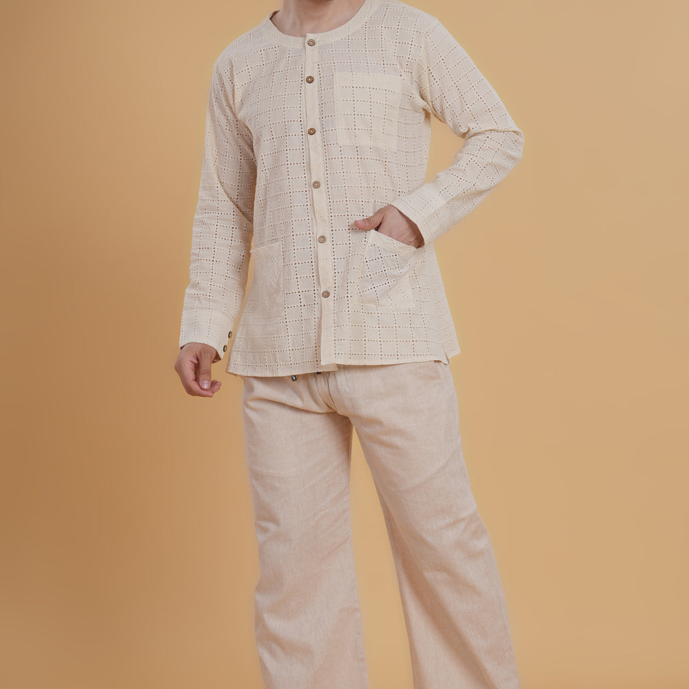 
                      
                        Men’s Cream Crochet Cotton Co-ord Set
                      
                    
