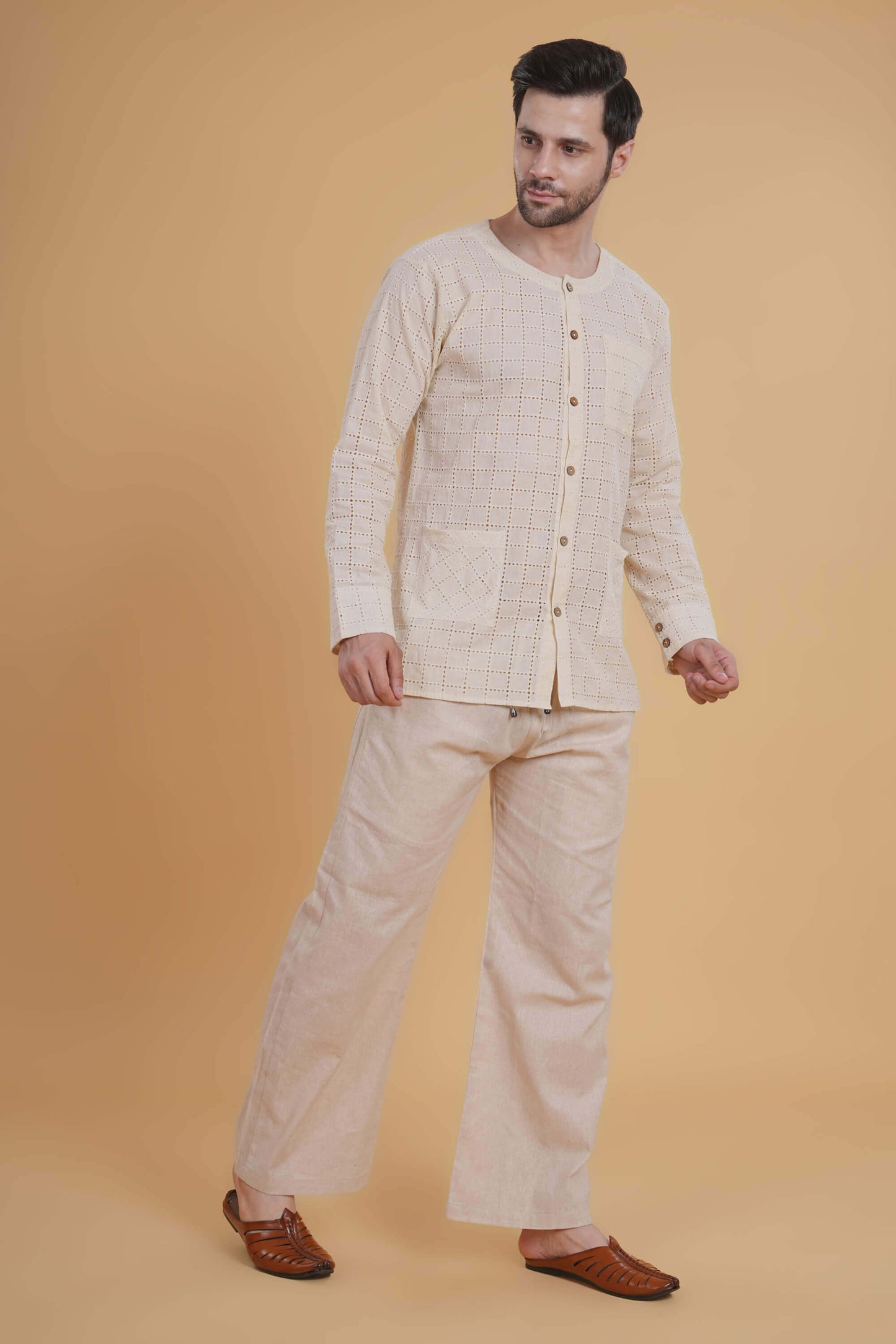 Cream Hakoba Cotton Co-ord Set