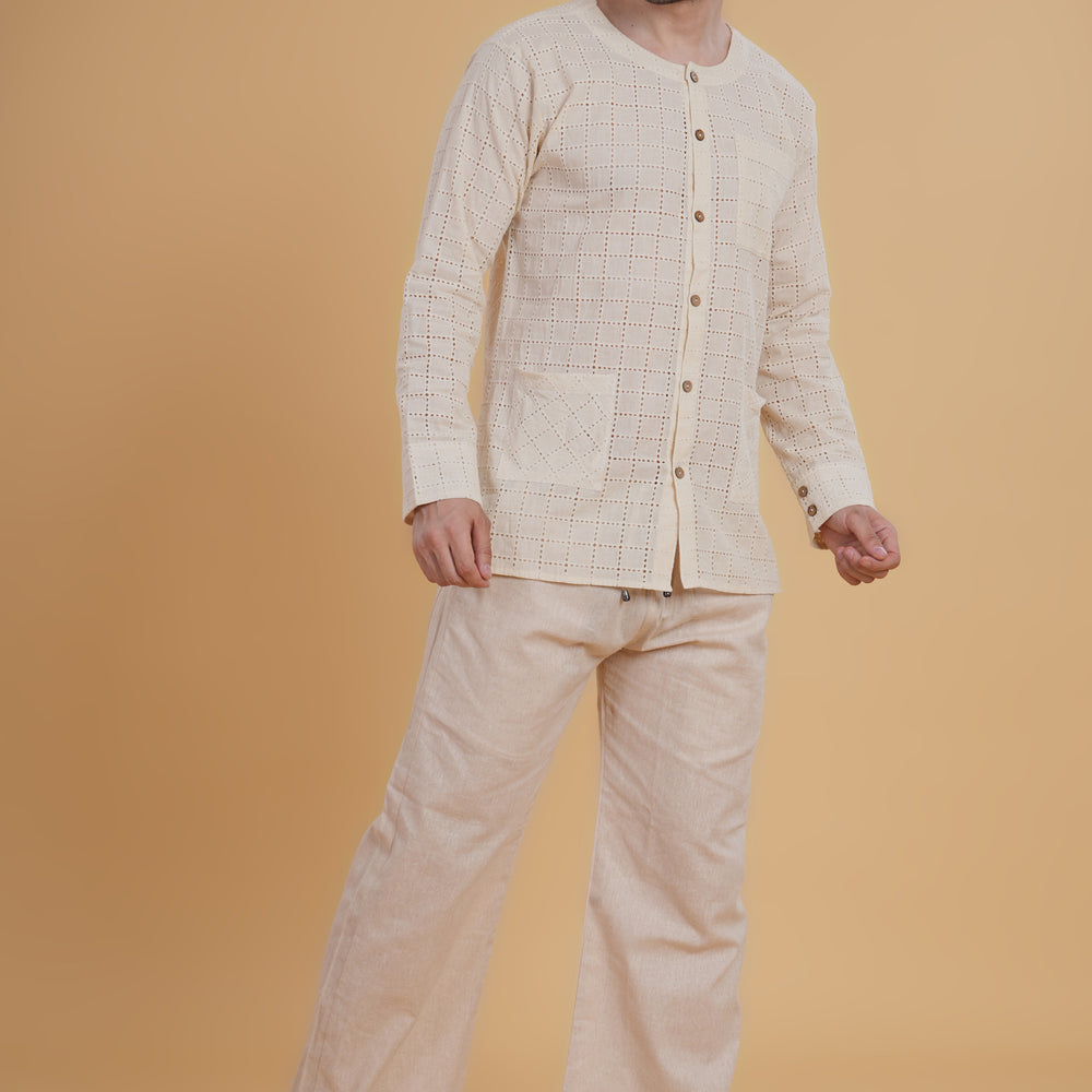 
                      
                        Men’s Cream Crochet Cotton Co-ord Set
                      
                    