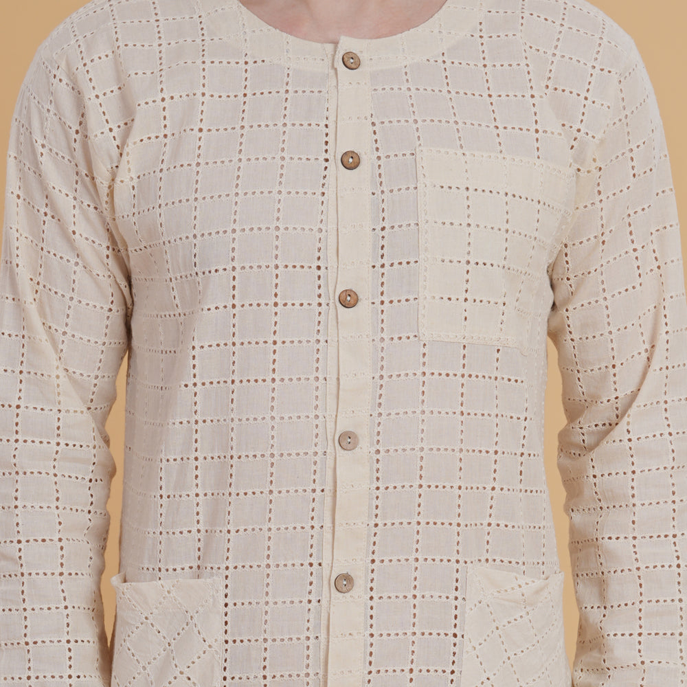 
                      
                        Men’s Cream Crochet Cotton Co-ord Set
                      
                    
