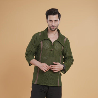 The Tribal Calm Crochet  Kurta Shirt