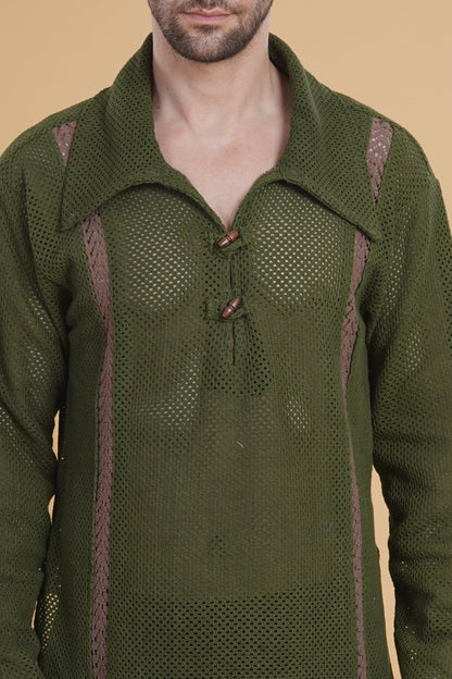The Tribal Calm Crochet  Kurta Shirt