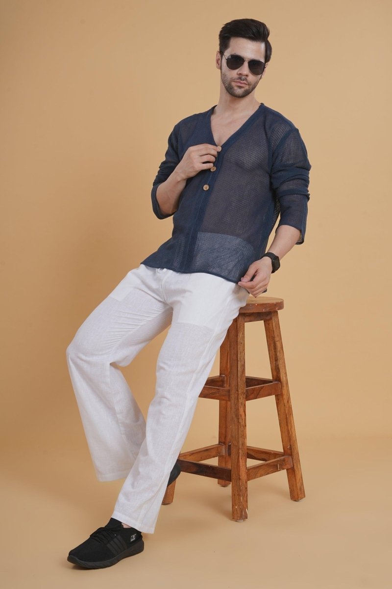 Denim Crochet Mesh Kurta