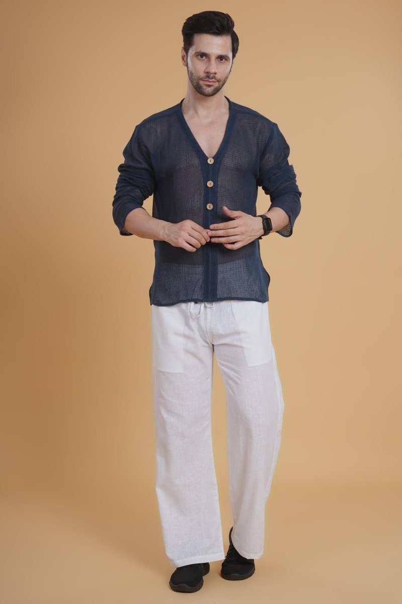 Denim Crochet Mesh Kurta