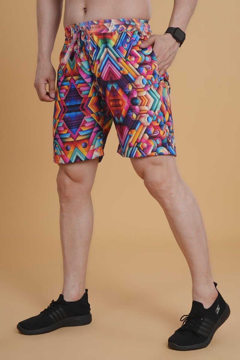 Multicolour Infinity Cube Short Shorts Features Style Vibrant ...