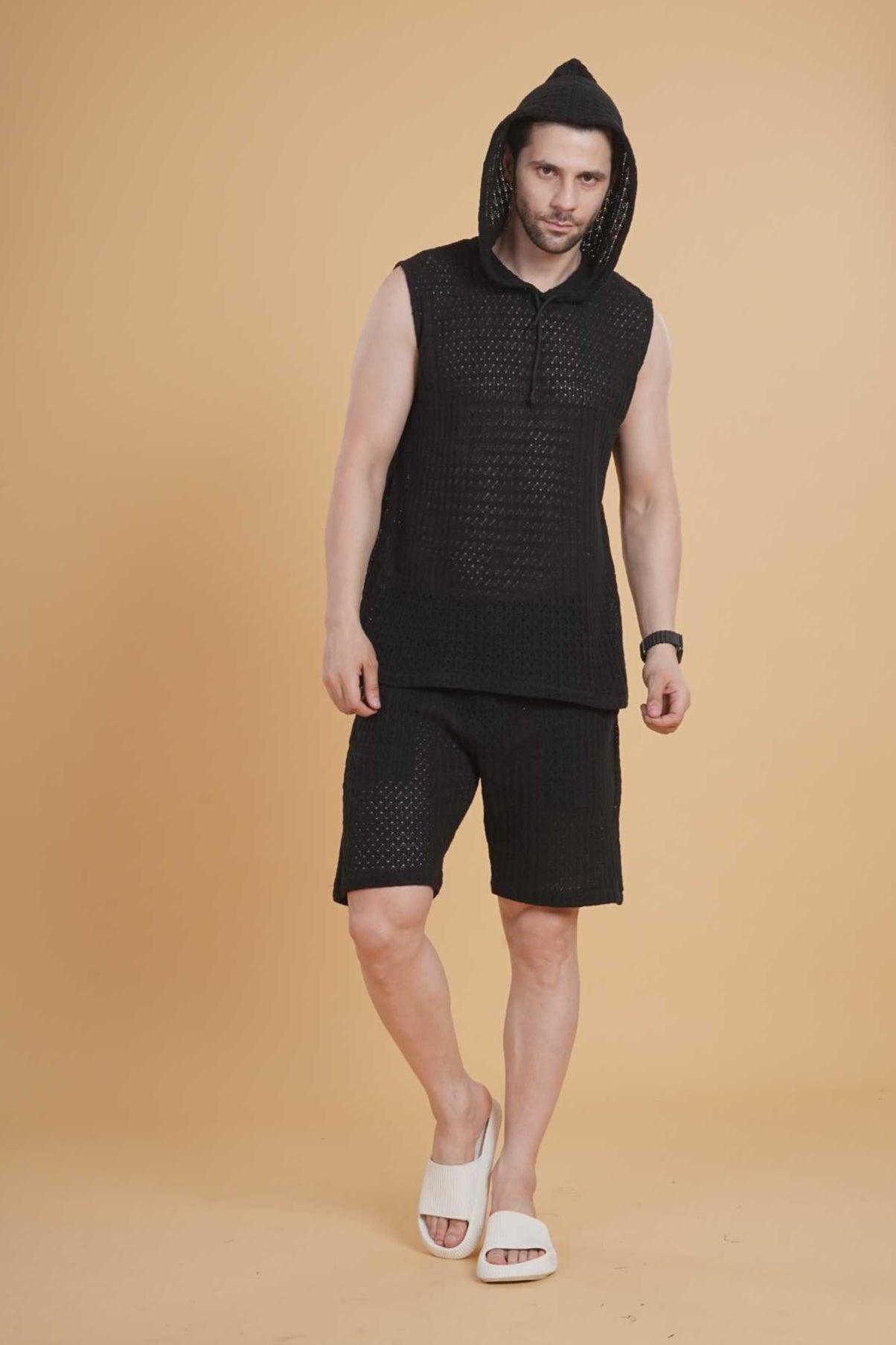 Night Grid crochet Hood & Short Set