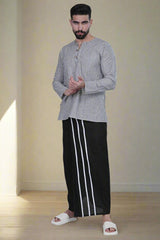 Stripe Black PajamaLungi kurta set