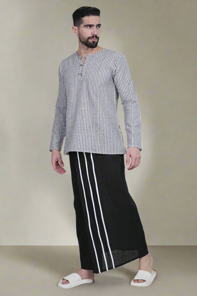 
                      
                        Stripe Black Pajama Lungi
                      
                    