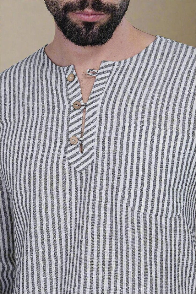 Stripe Black Kurta - Nirmal Online