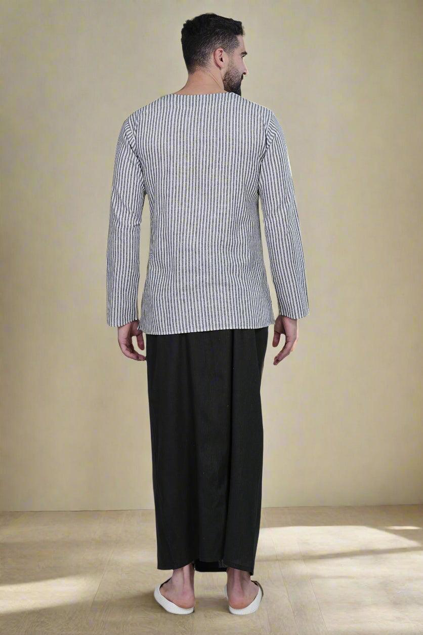 Stripe Black Kurta - Nirmal Online