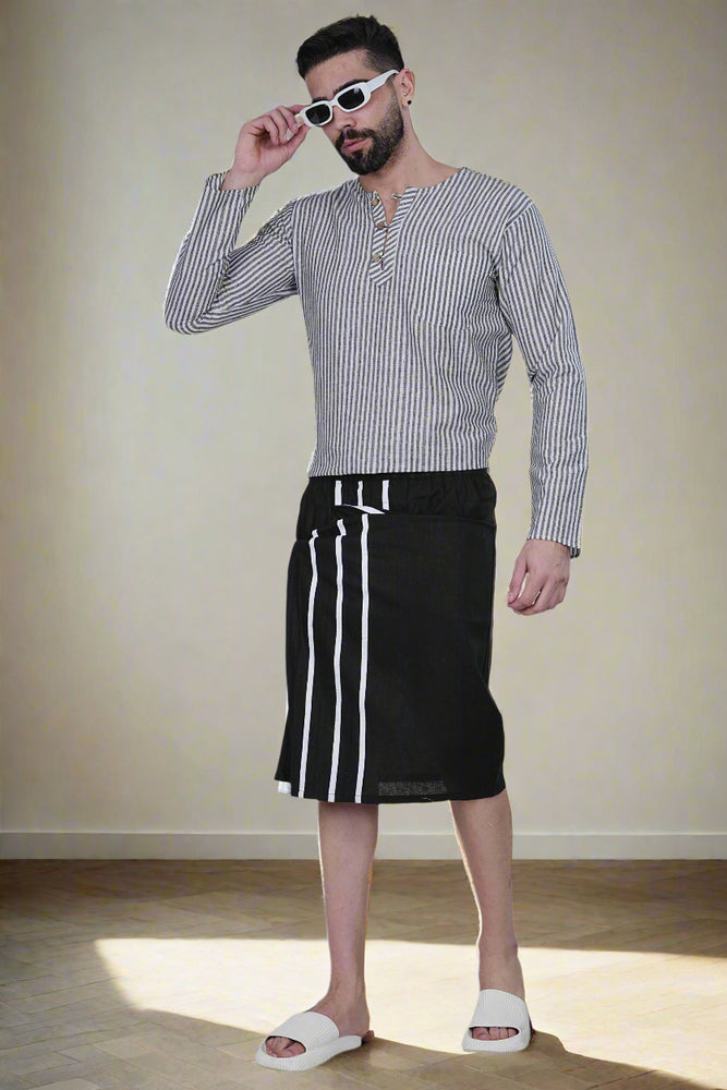 
                      
                        Stripe Black Pajama Lungi
                      
                    