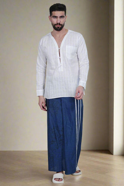 White Self Check Kurta