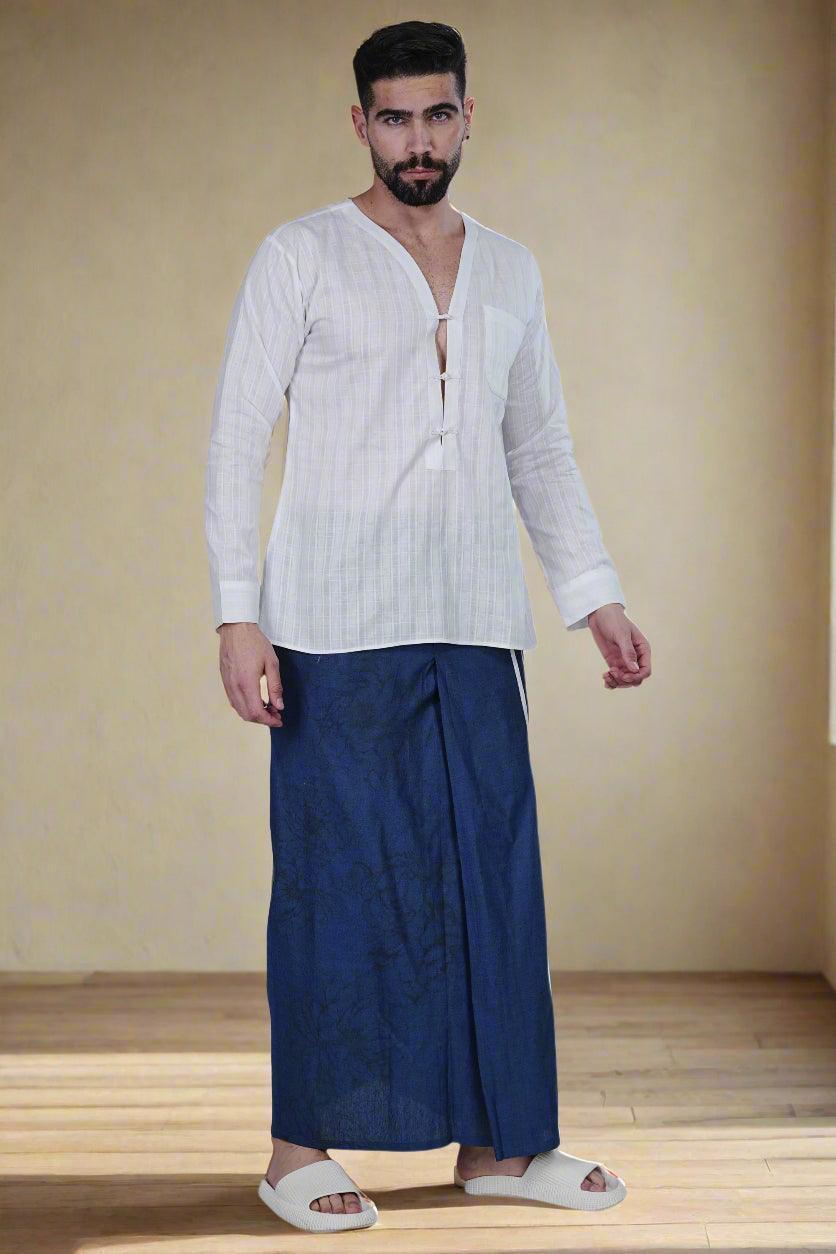 White Self Check Kurta - Nirmal Online