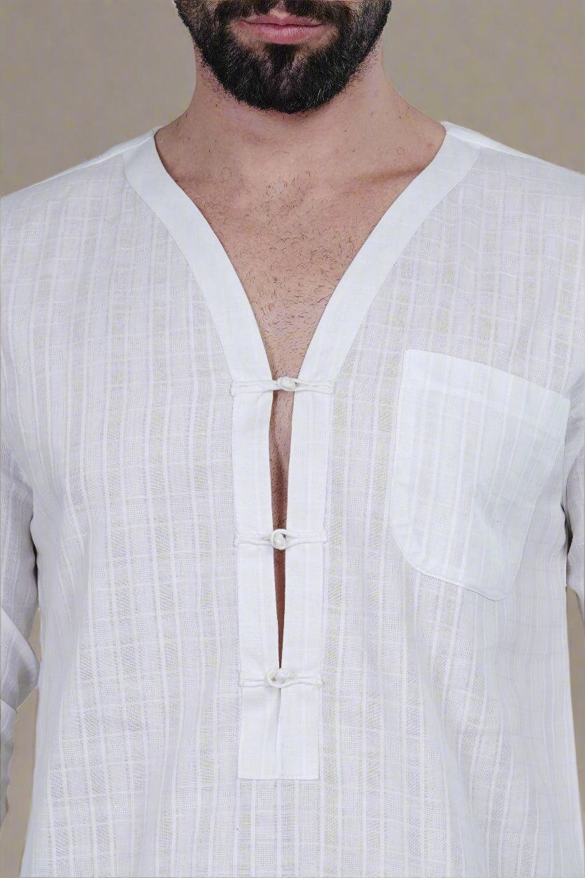 White Self Check Kurta - Nirmal Online