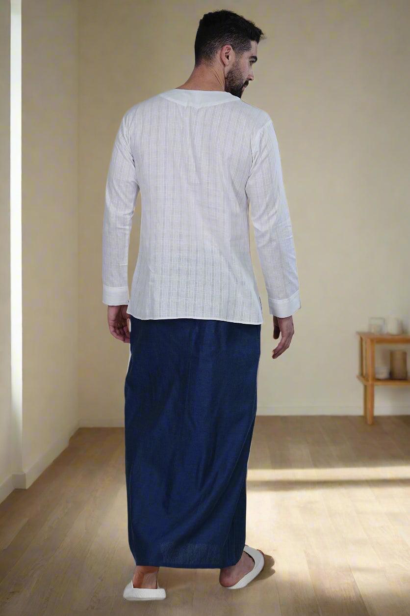 White Self Check Kurta - Nirmal Online