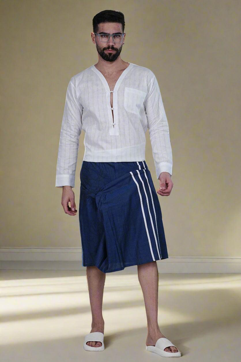 White Self Check Kurta - Nirmal Online