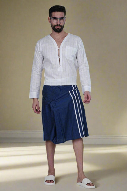 White Self Check Kurta