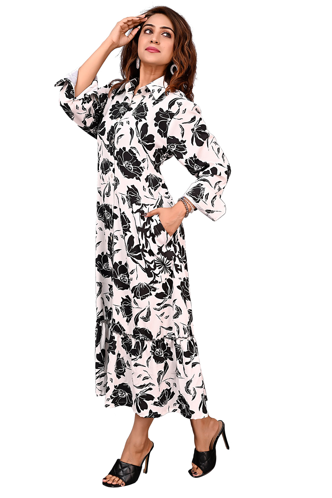 Nirmal online Premium Quality Digital Printed Tunic Dress for Women in Black & White Colour