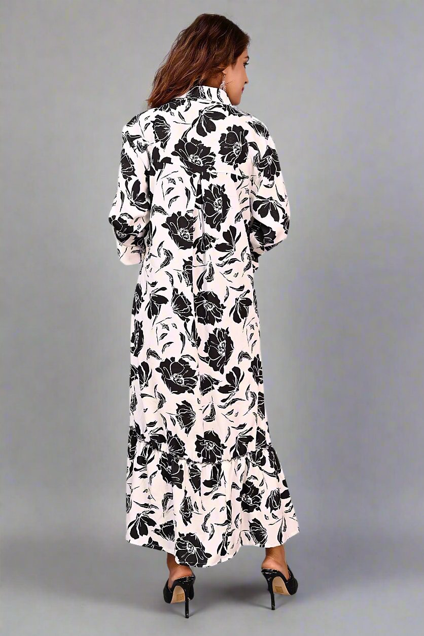 Premium Quality Digital Printed Tunic Dress for Women in Black & White Colour